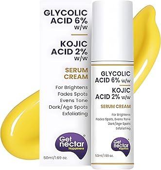 6% Glycolic & 2% Kojic Acid Serum Cream Helps Reduce Pigmentation, Acne Scars, Dark, Age Spots, Blemishes & Uneven Skin Tone.