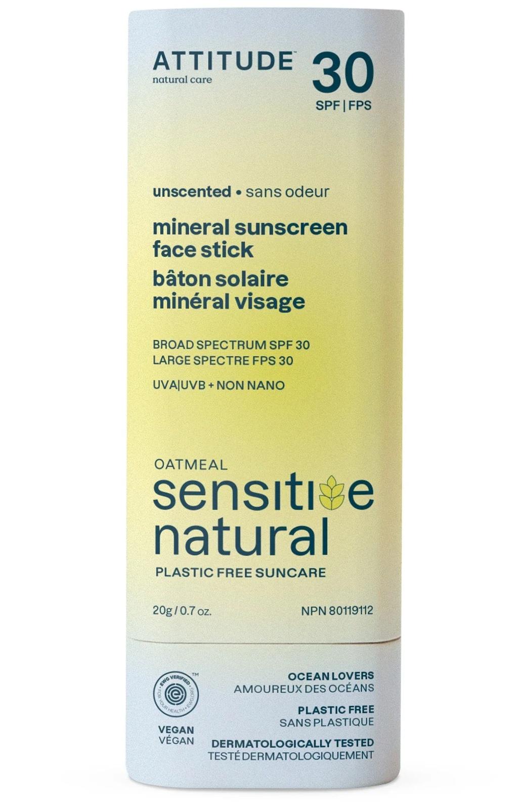 Oatmeal Sensitive Natural Mineral Sunscreen Face Stick Unscented SPF 30
