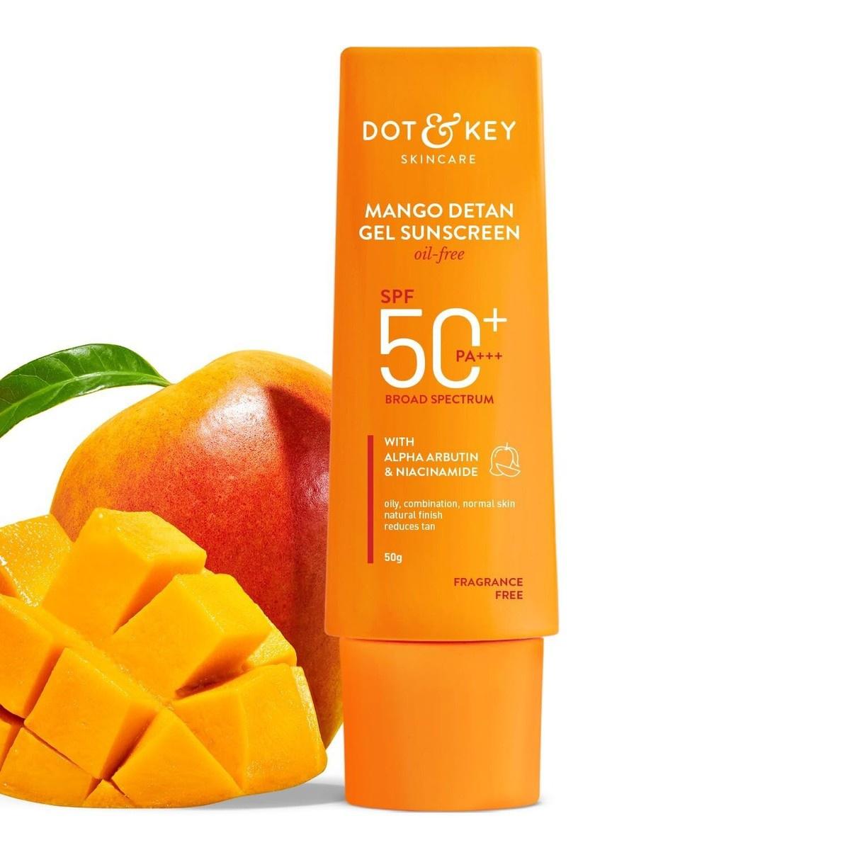 Mango Detan Gel Sunscreen SPF 50+ Pa++++, Oil-free Formula, Alpha-arbutin & Niacinamide