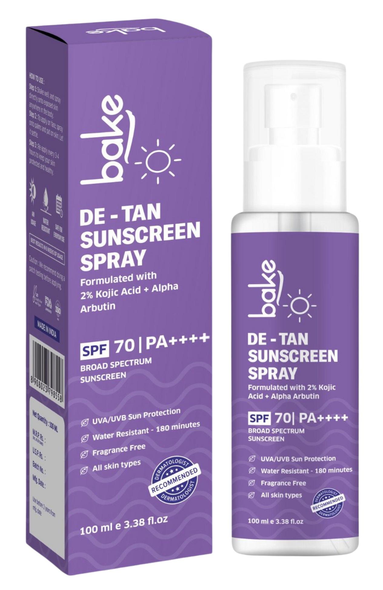 De-tan Waterproof Sunscreen Spray SPF 70 Pa+++ With 2% Kojic Acid