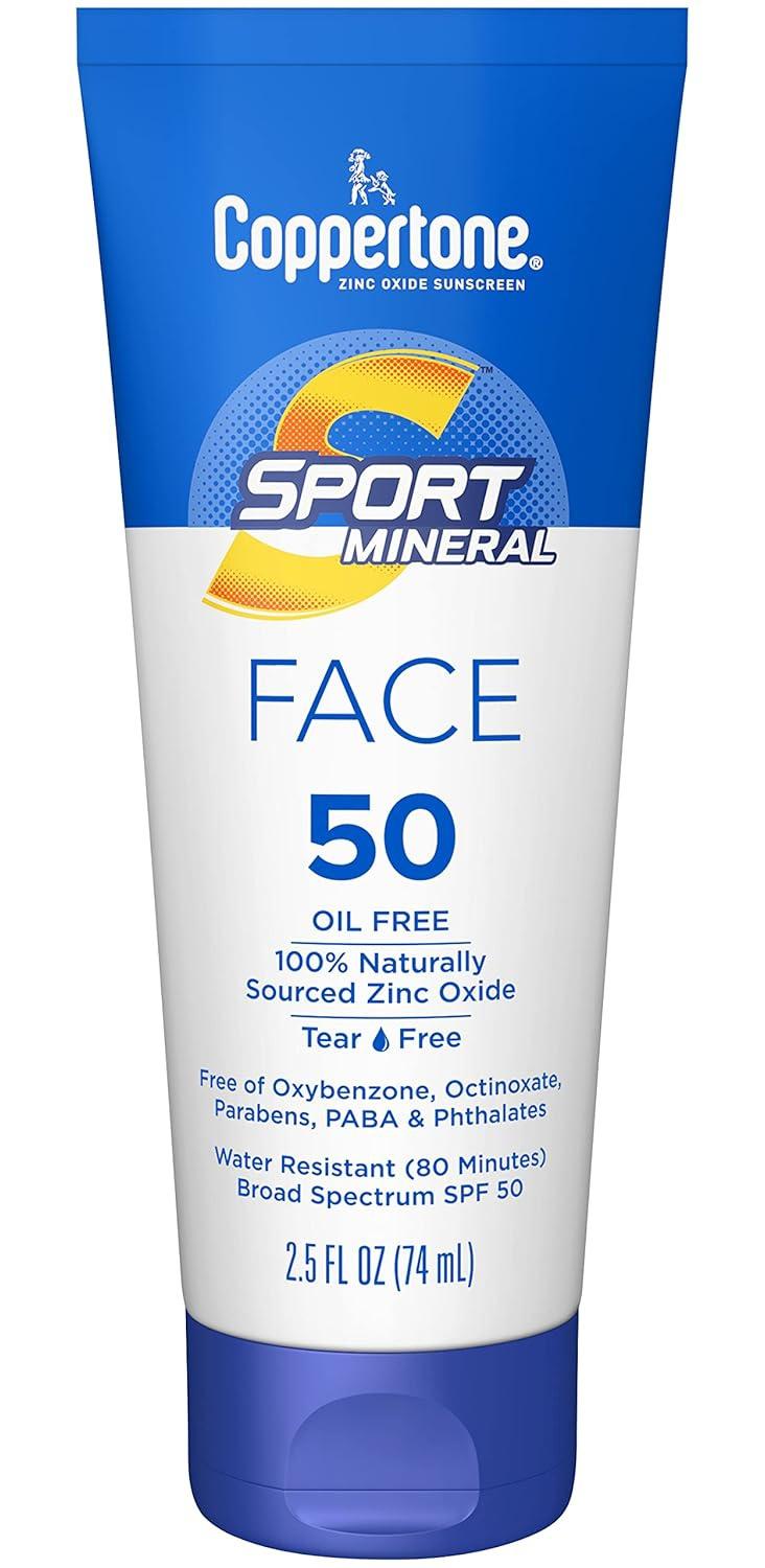 Sport Sunscreen For Face, Zinc Oxide Mineral Face Sunscreen SPF 50, Oil Free Sunscreen, Travel Size Sunscreen, 2.5 Fl Oz Tube